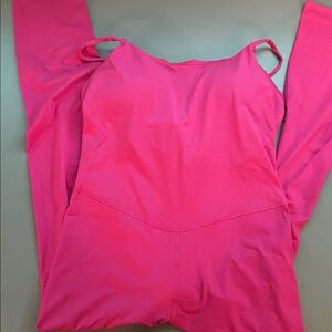 NWOT Rae Mode Butter Tight Fit Jumpsuit with Adjustable Straps in Sonic Pink